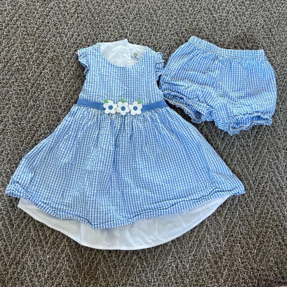 Florence Eiseman Checkered Seersucker Dress Set: 18M